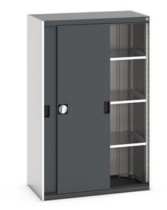 Bott cubio cupboard with lockable sliding doors 1600mm high x 1050mm wide x 525mm deep and supplied with 3 x 100kg capacity shelves.   Ideal for areas with limited space where standard outward opening doors would not be suitable.... Bott Cubio Sliding Door Cupboards restricted space tool cupboard